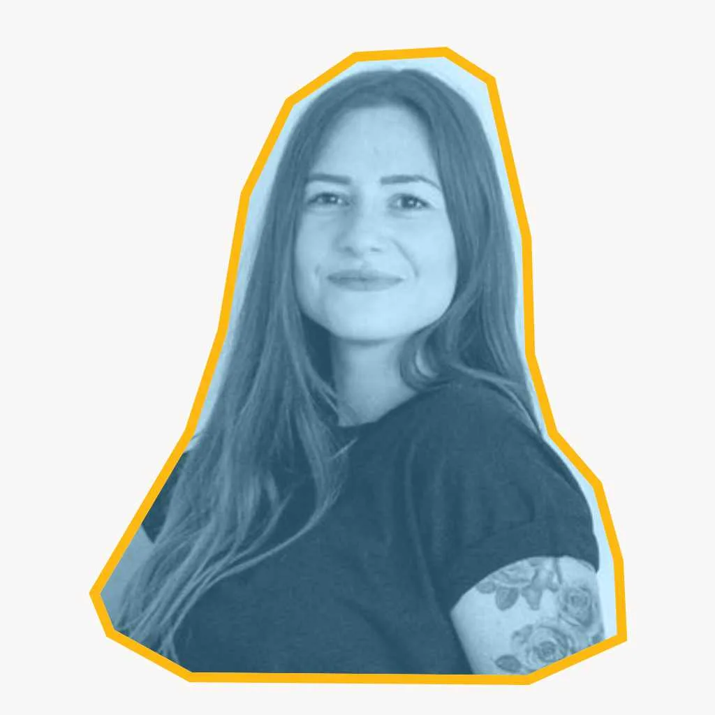 Photo of Kristen Visser - Stylized in a cutout-style with a blue overlay.