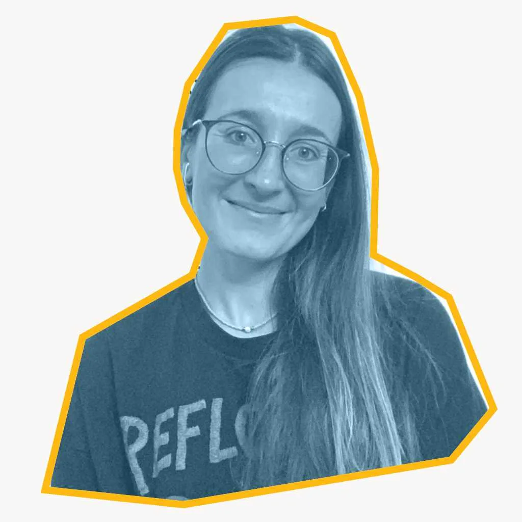 Photo of Paz Osella - Stylized in a cutout-style with a blue overlay.