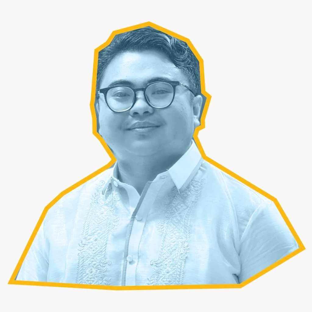 Photo of Vichelle Yumuya Stylized in a cutout-style with a blue overlay.